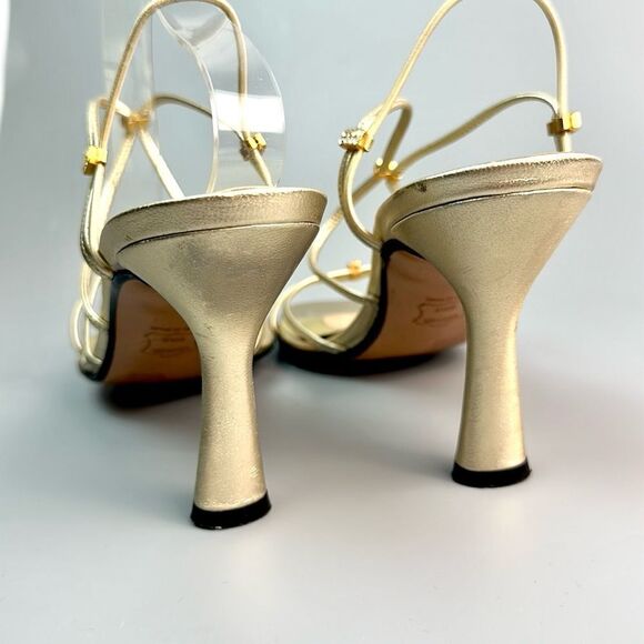 Stuart Weitzman Gold Strappy Heeled Sandals with Rhinestone Details US 9 - Picture 8 of 13